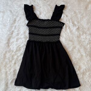 Black Dress with White Patterned Bodice, Vacation Dress